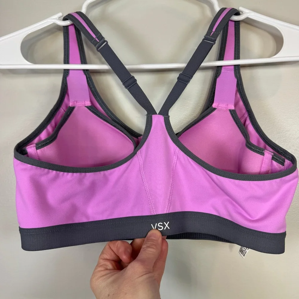Victoria's Secret VSX 36B‎ Sports Bra Purple Gray Front Zip Clasp High Impact